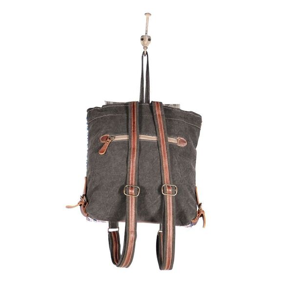 Myra Bag Handmade Vibrant Backpack Upcycled Canvas & Cowhide Leather